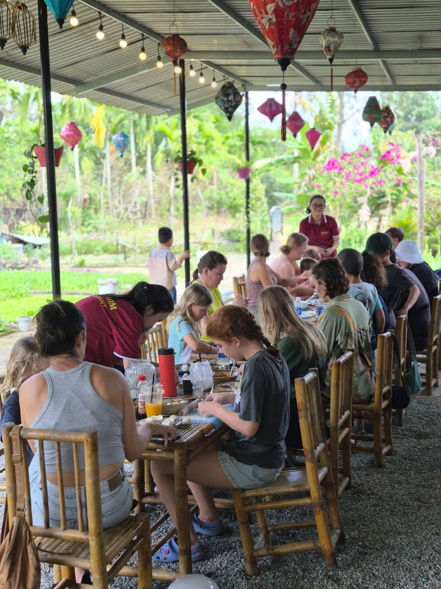 Cooking and dining together in the garden